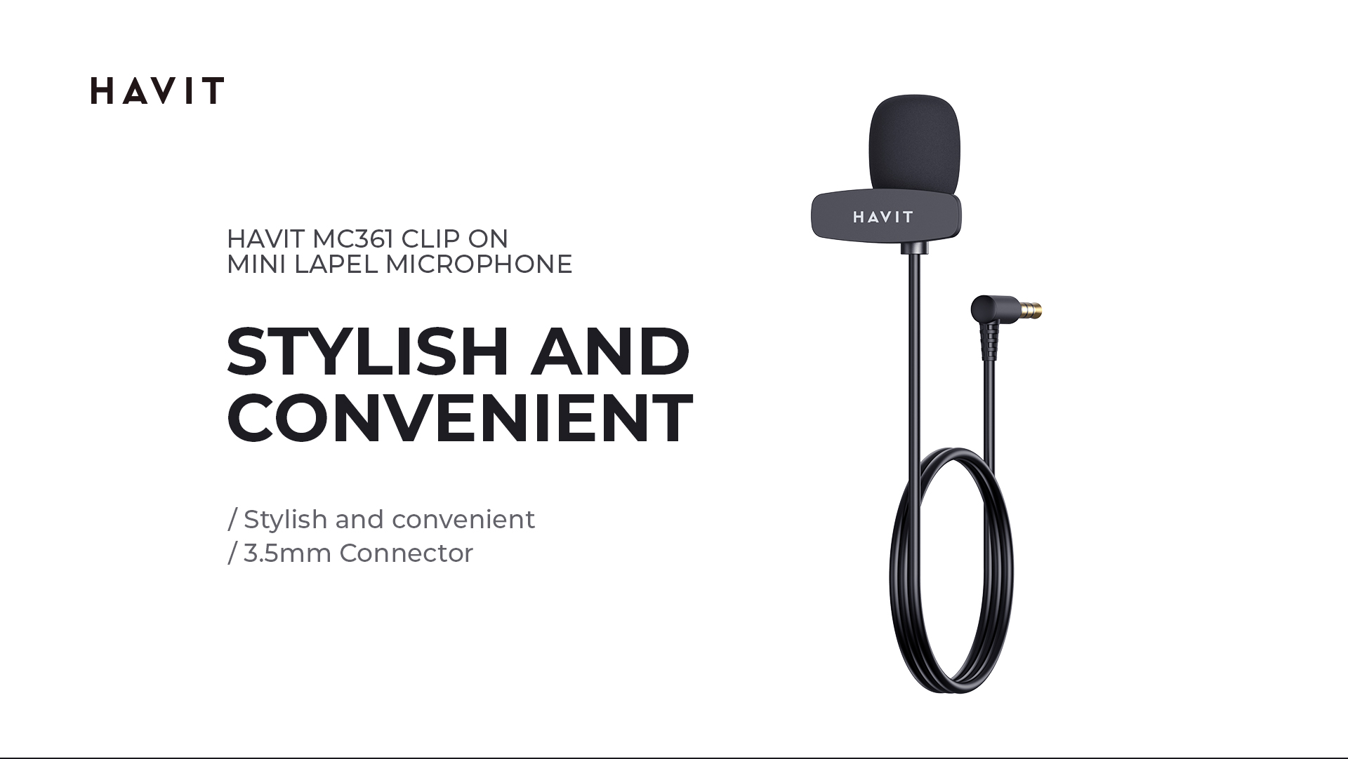 Microfone de Lapela Havit MC361, com Conexão Jack 3.5mm