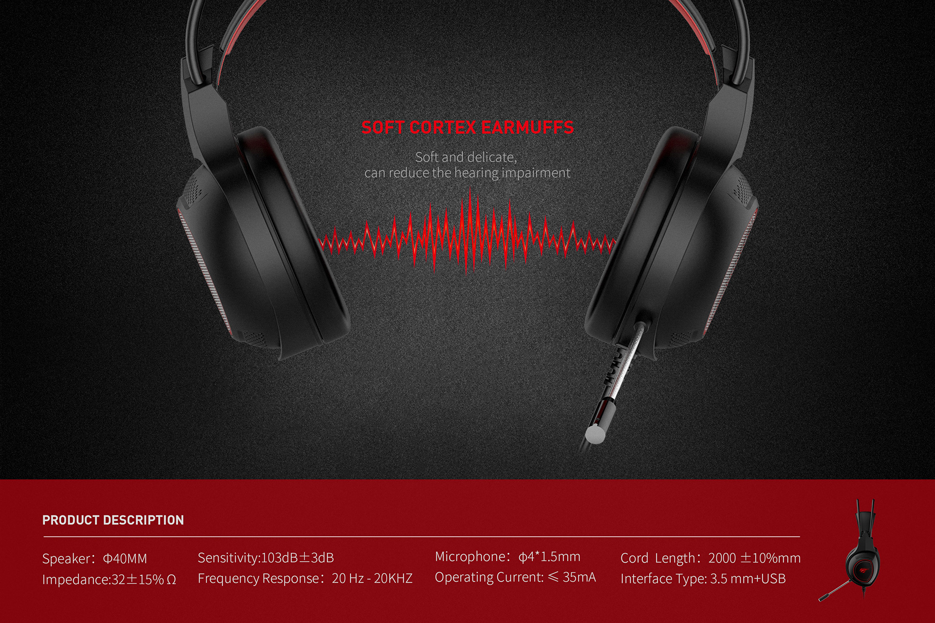 Headset Gaming Havit H2239D, com USB e Jack 3.5mm