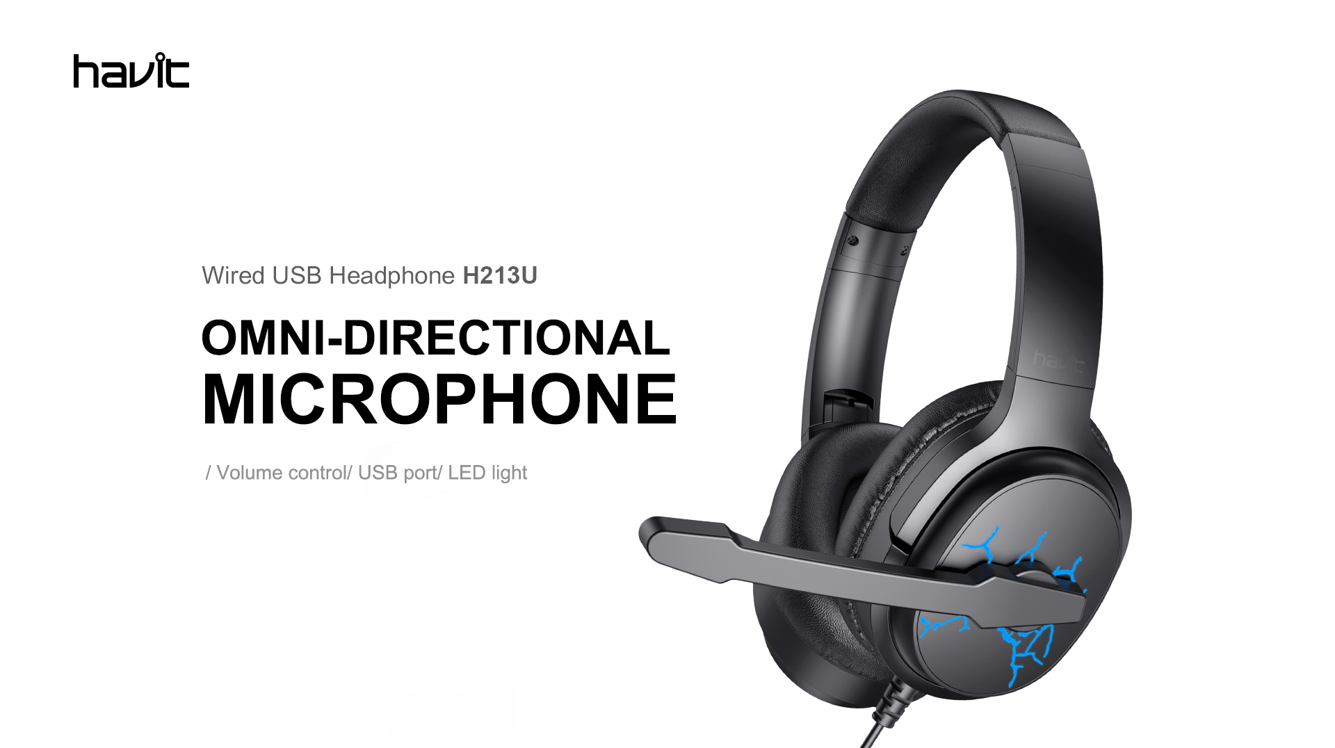 Headset Havit H213U, com Cabo USB e Microfone