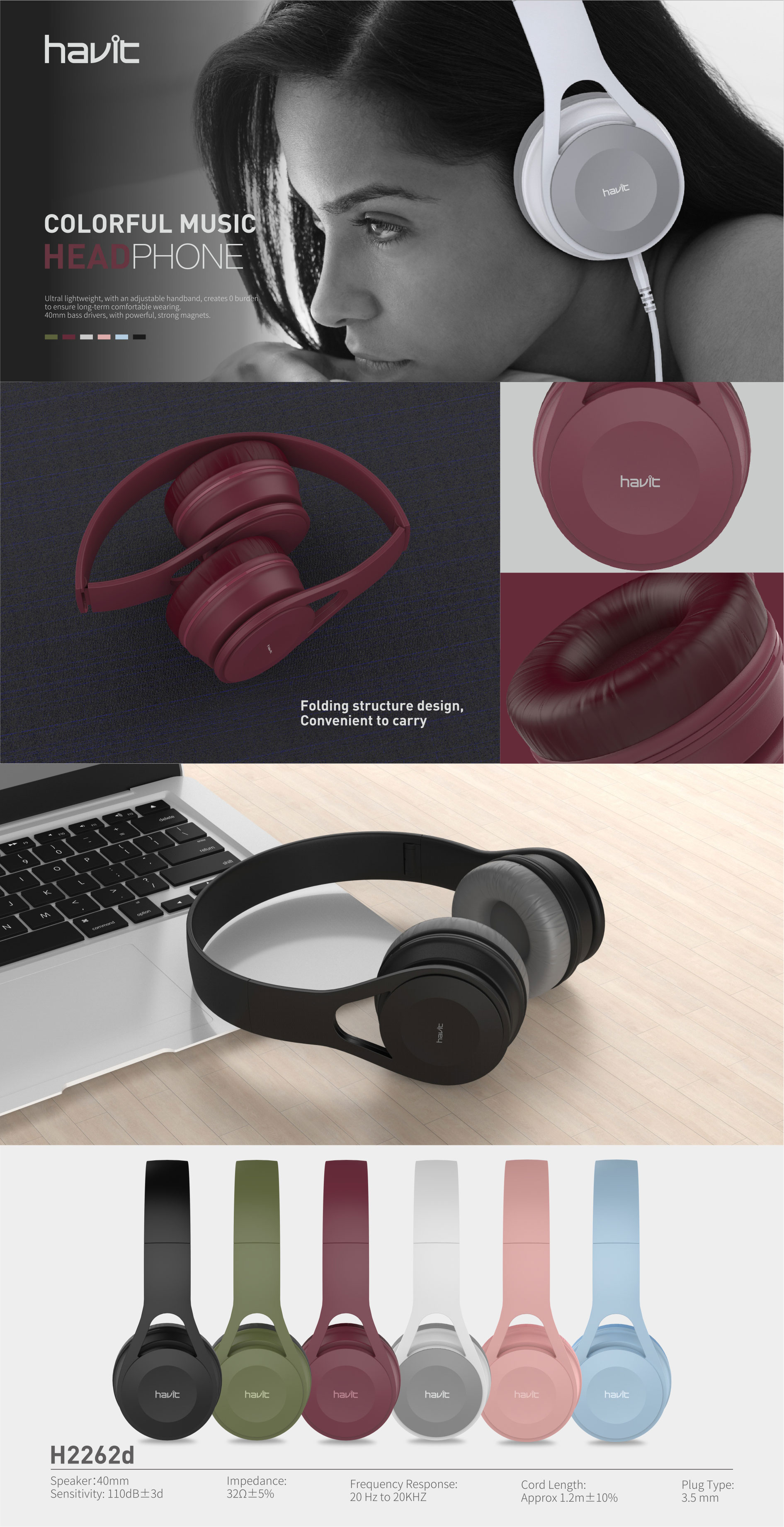 Headset Havit H2262D, com Cabo Jack 3.5mm