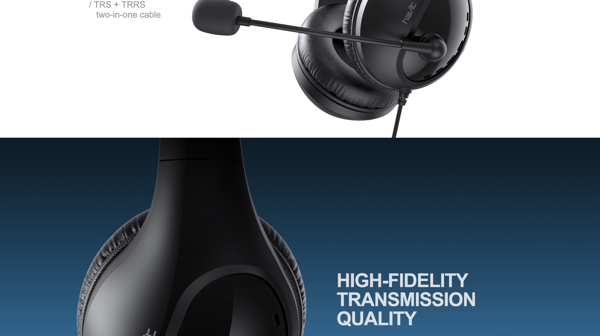 Headset Havit H2116D, com Cabo 2* Jack 3.5mm